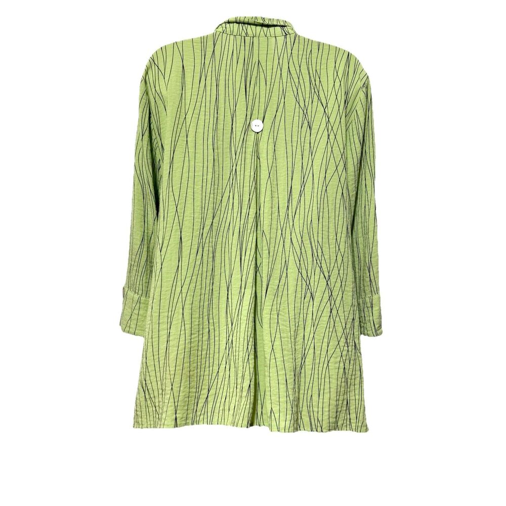Ali Miles Green Pearl Buttons 3/4 Sleeve Standup Collar Size L - Picture 2 of 9
